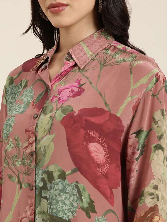 women printed long sleeve shirt & trouser co-ord set - 22393603 -  Standard Image - 1