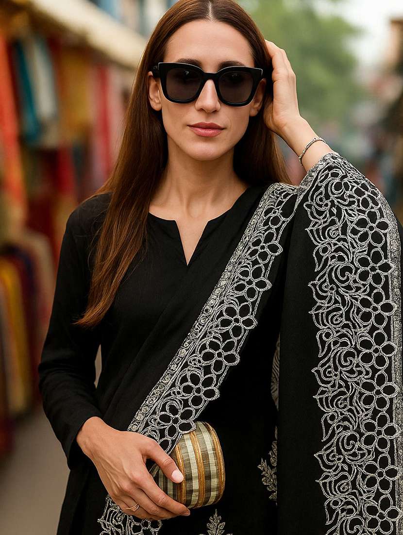 Women Solid With Work Three Quarter Sleeve Kurta Pant With Dupatta Set - 22393614 -  Standard Image - 1