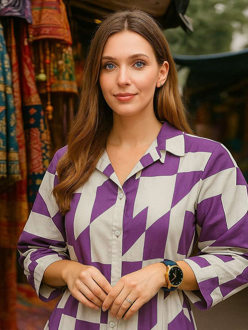 women printed three quarter sleeve ethnic co-ord set - 22393616 -  Standard Image - 1