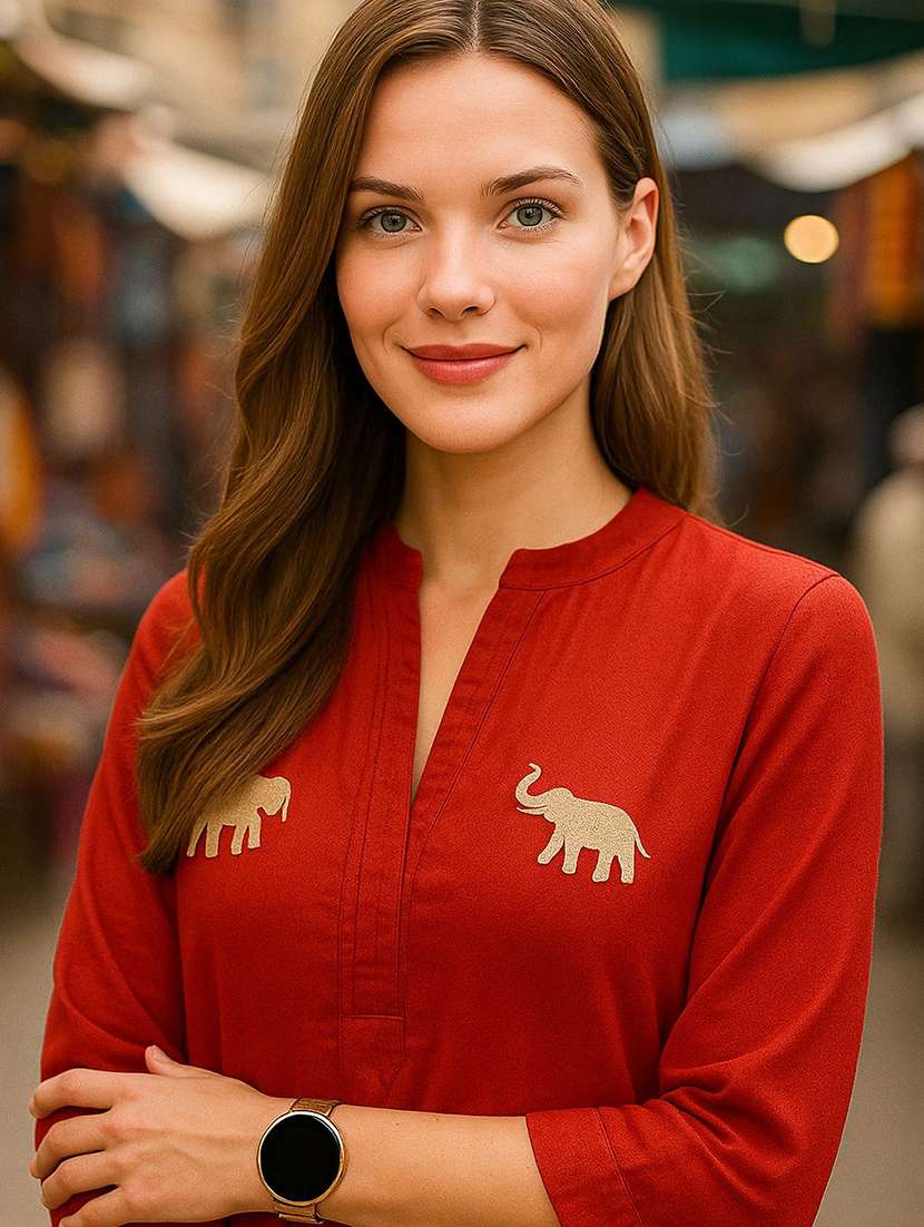 women solid with work three quarter sleeve kurta pant set - 22393636 -  Standard Image - 1