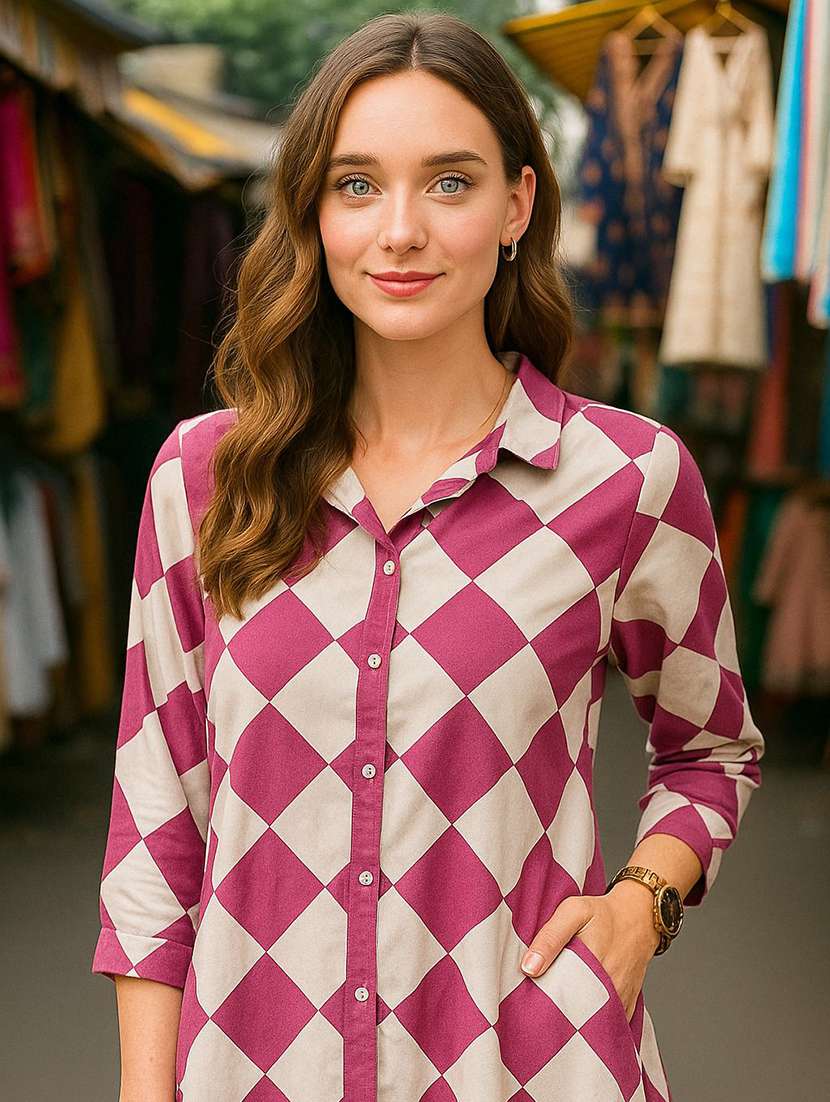 women printed three quarter sleeve ethnic co-ord set - 22393641 -  Standard Image - 1