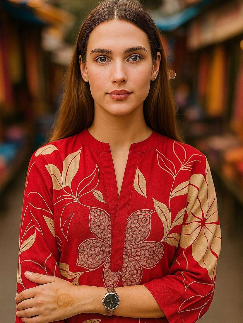 women printed three quarter sleeve kurta pant set - 22393643 -  Standard Image - 1