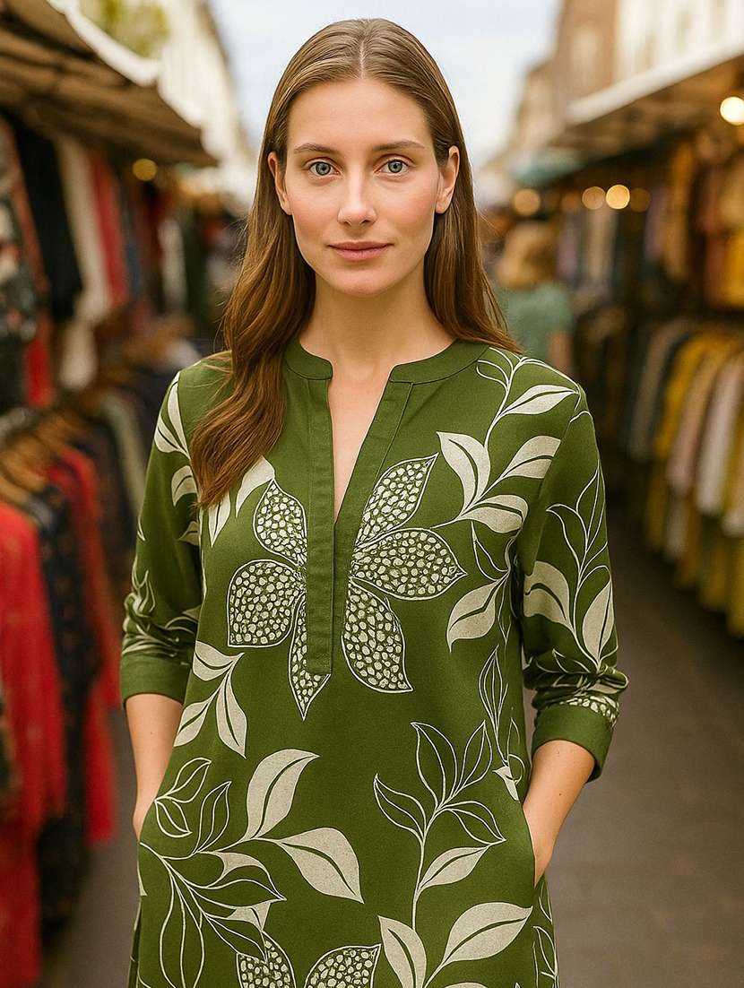 Women Printed Three Quarter Sleeve Kurta Pant Set - 22393644 -  Standard Image - 1