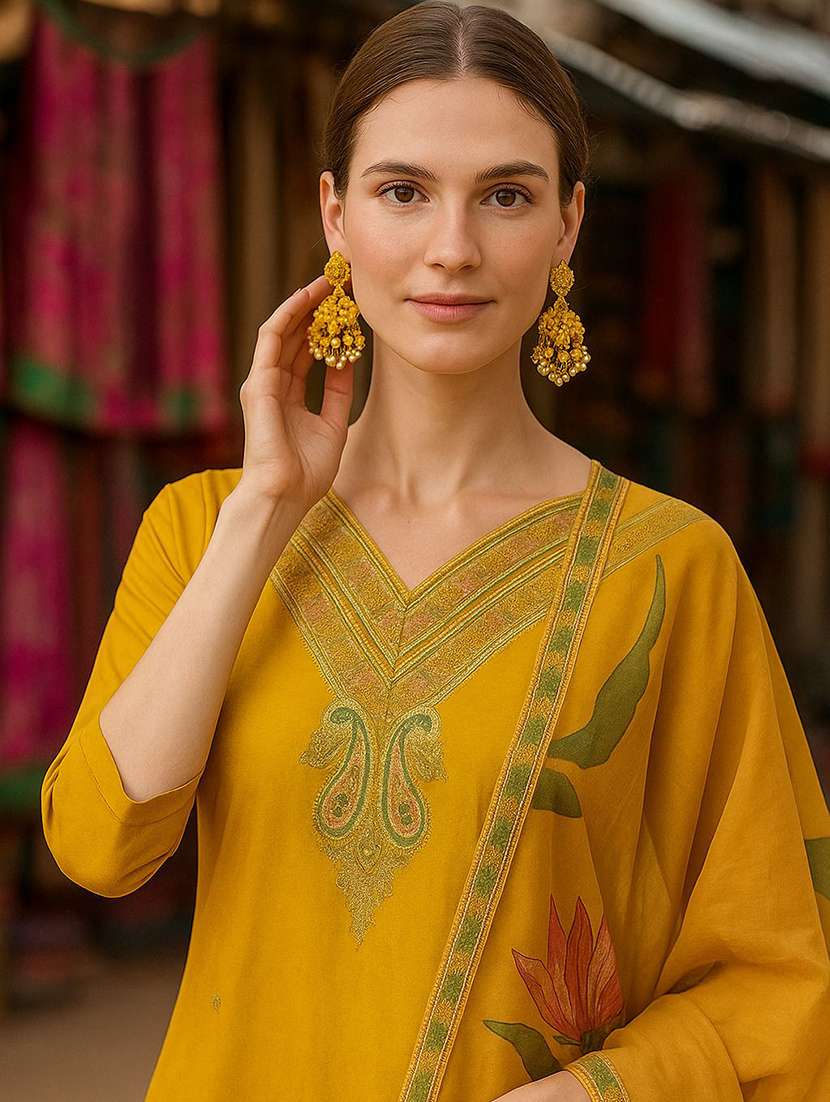 women self design three quarter sleeve kurta pant with dupatta set - 22393650 -  Standard Image - 1