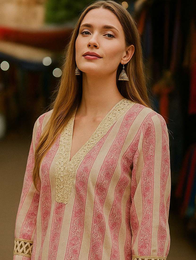 women printed three quarter sleeve ethnic co-ord set - 22393652 -  Standard Image - 1