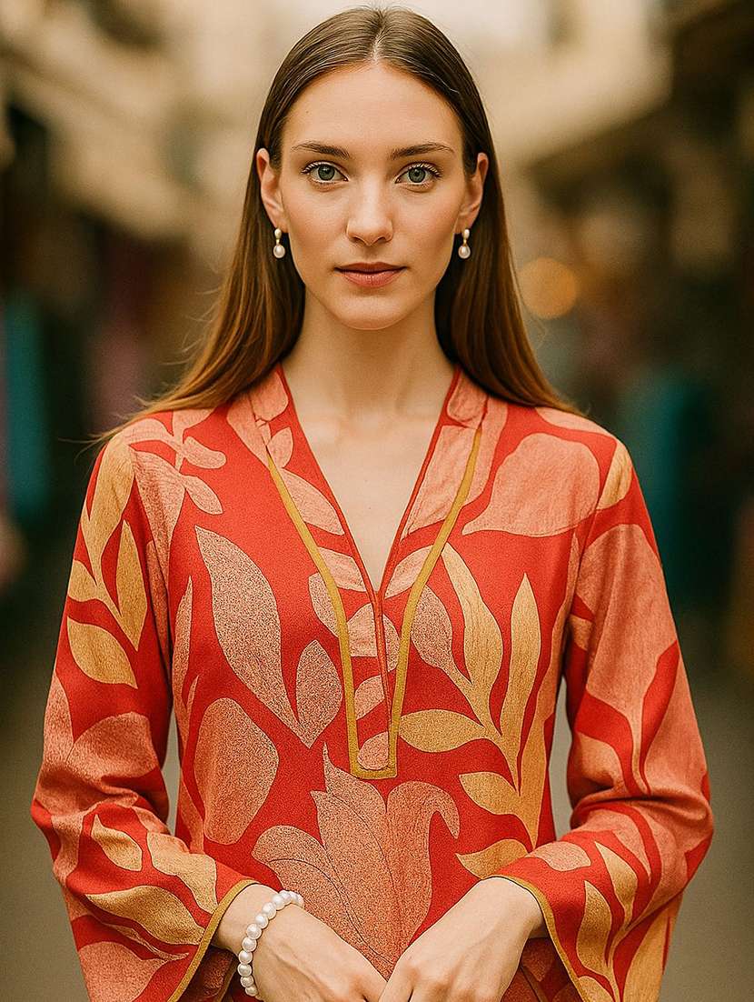 women printed three quarter sleeve ethnic co-ord set - 22393653 -  Standard Image - 1