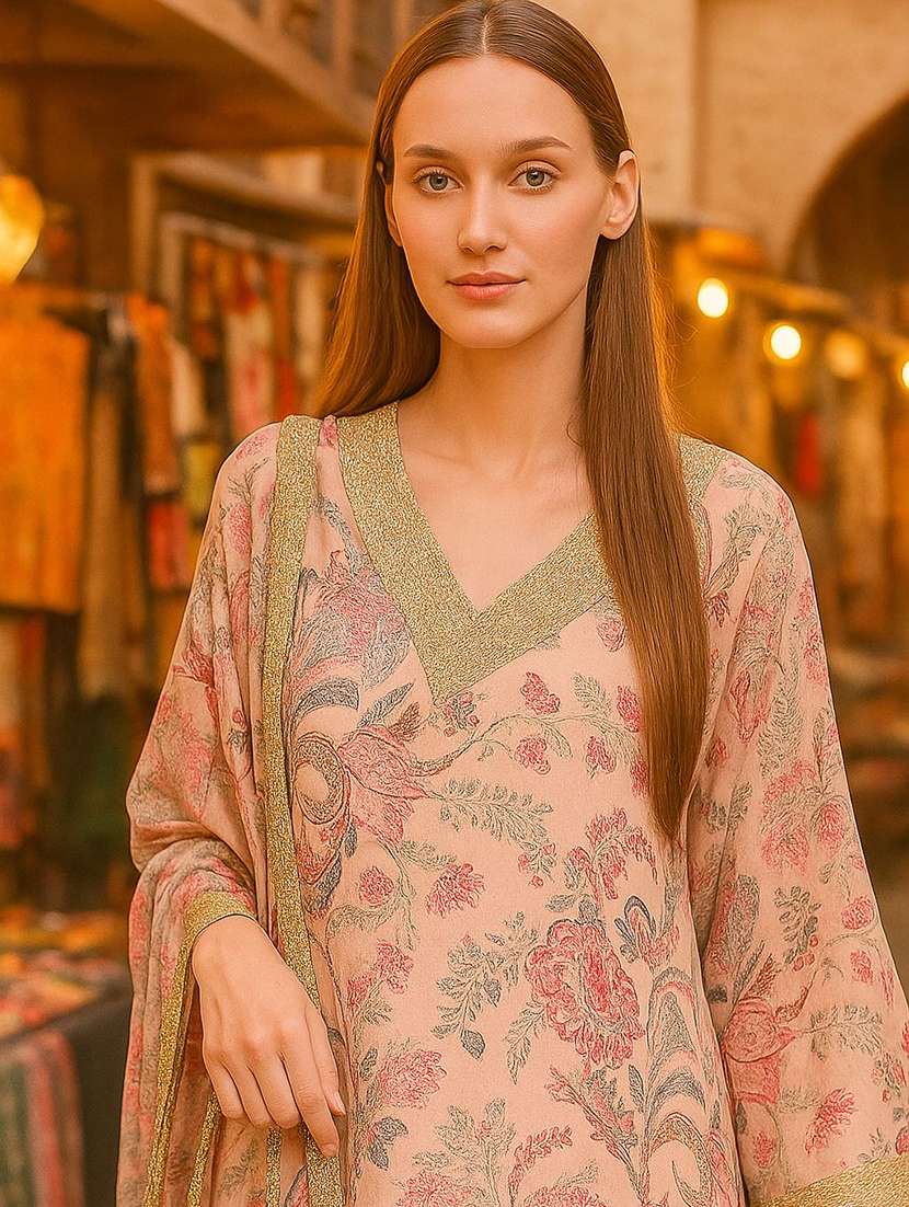 women printed long sleeve kurta pant with dupatta set - 22393658 -  Standard Image - 1