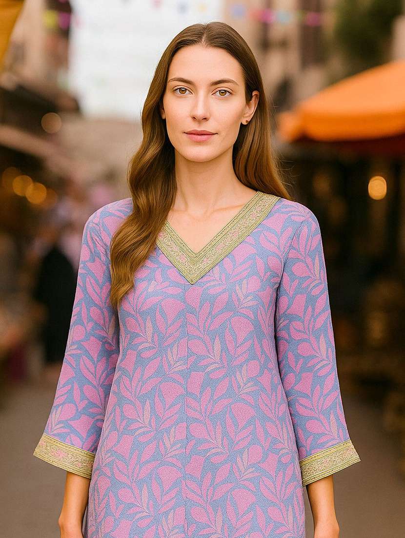 women printed three quarter sleeve kurta pant set - 22393659 -  Standard Image - 1