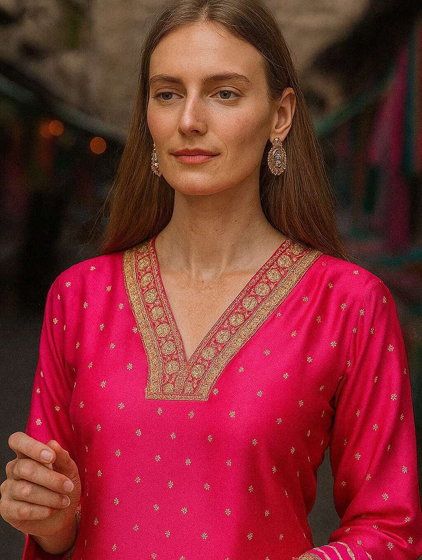 women self design three quarter sleeve kurta pant with dupatta set - 22393664 -  Standard Image - 1