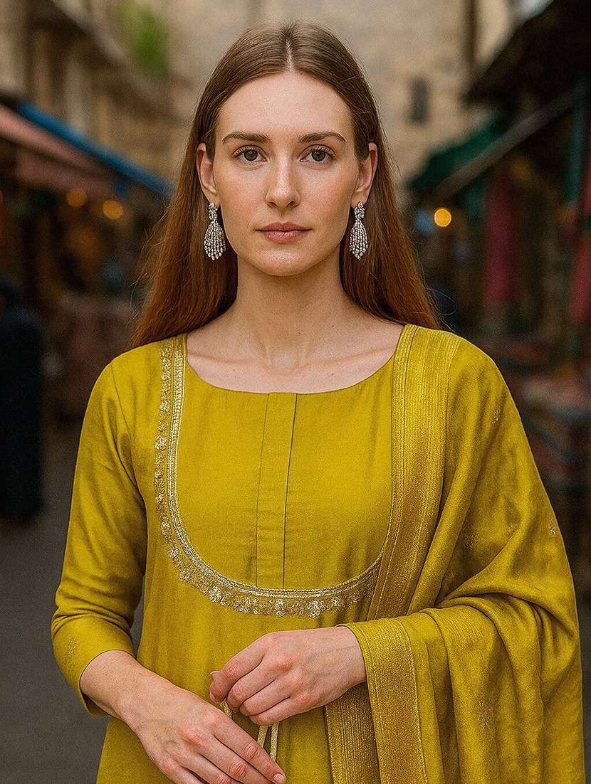 women self design three quarter sleeve kurta pant with dupatta set - 22393666 -  Standard Image - 1