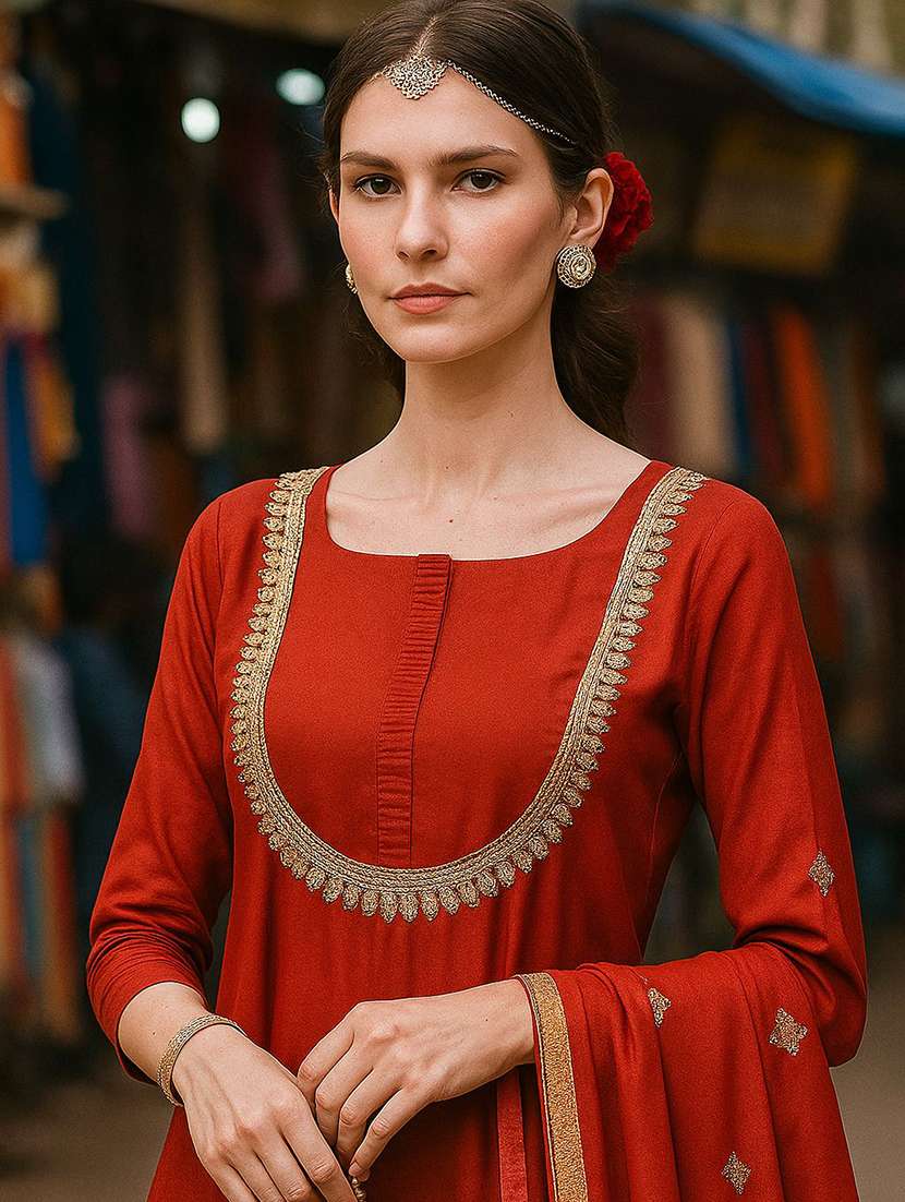women self design three quarter sleeve kurta pant with dupatta set - 22393669 -  Standard Image - 1