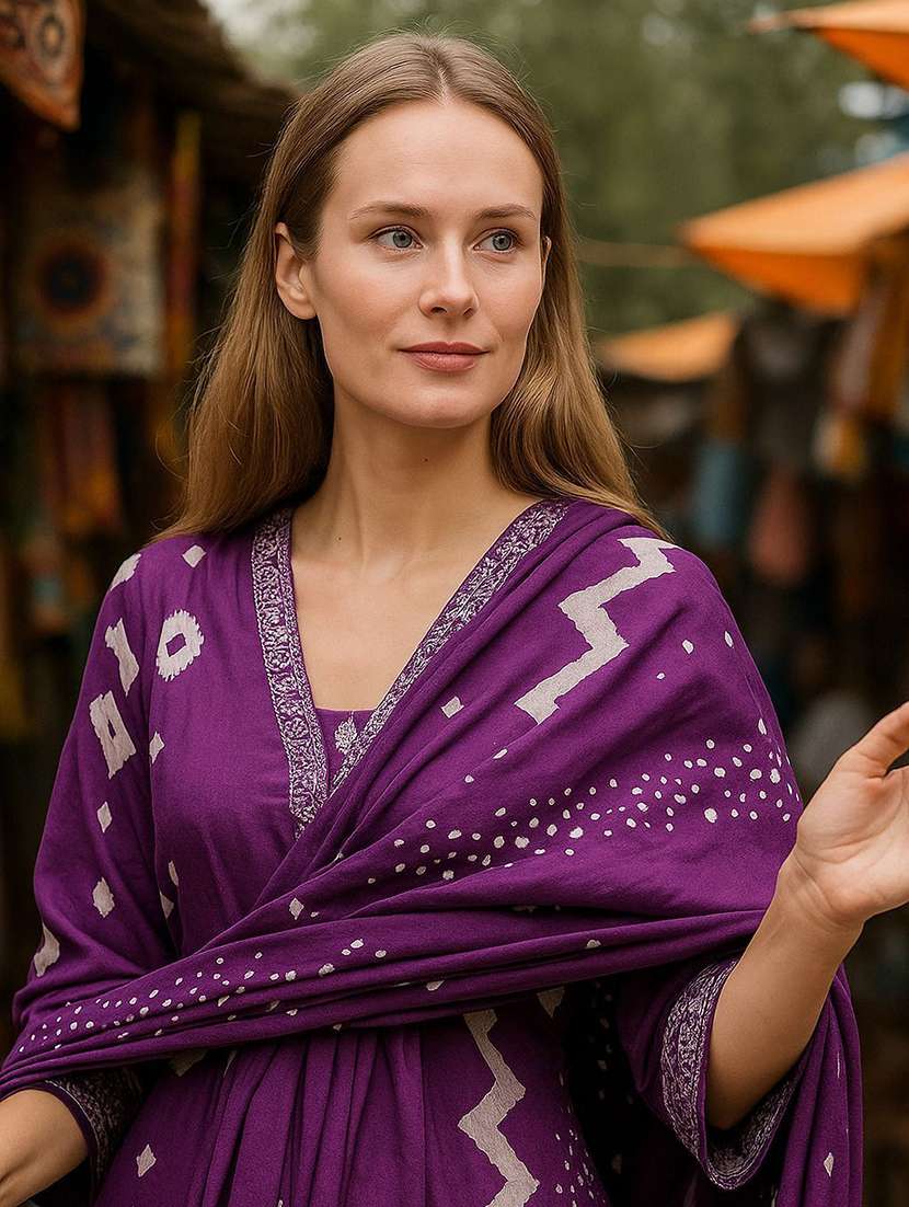 women printed three quarter sleeve kurta pant with dupatta set - 22393676 -  Standard Image - 1