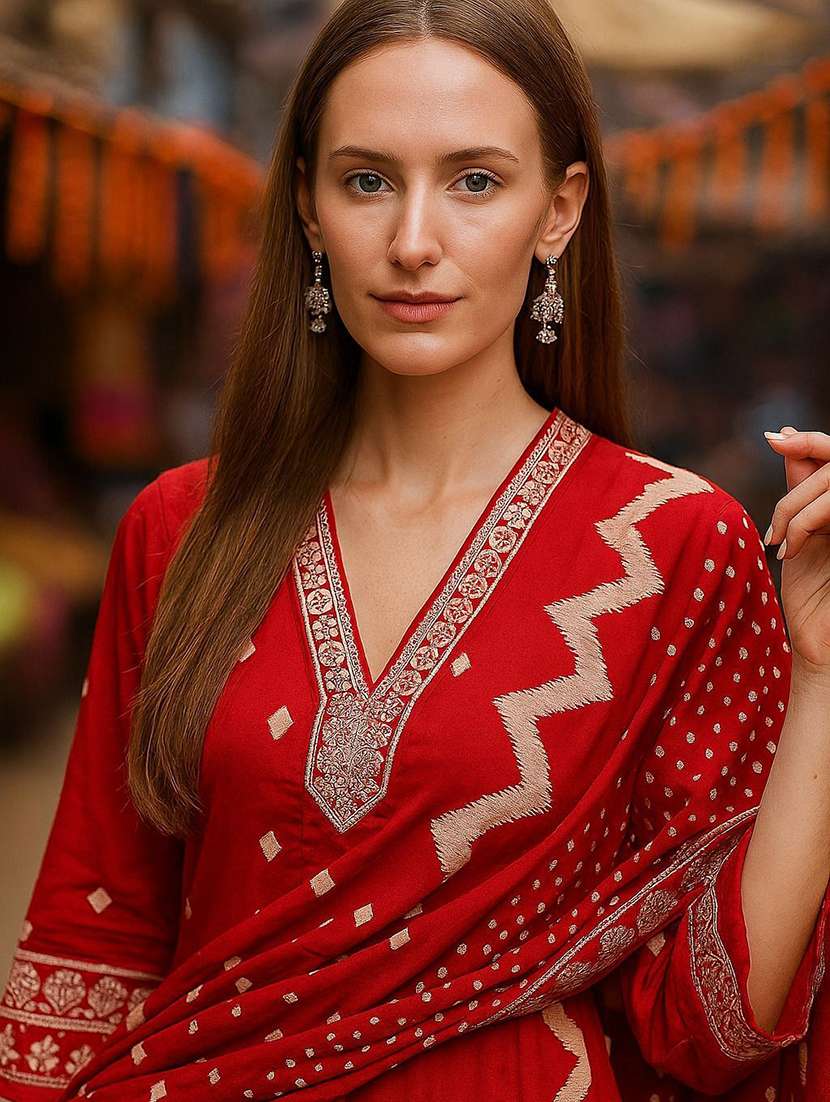 women printed three quarter sleeve kurta pant with dupatta set - 22393677 -  Standard Image - 1