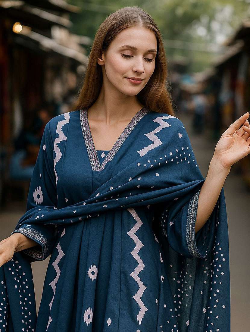 women printed three quarter sleeve kurta pant with dupatta set - 22393679 -  Standard Image - 1