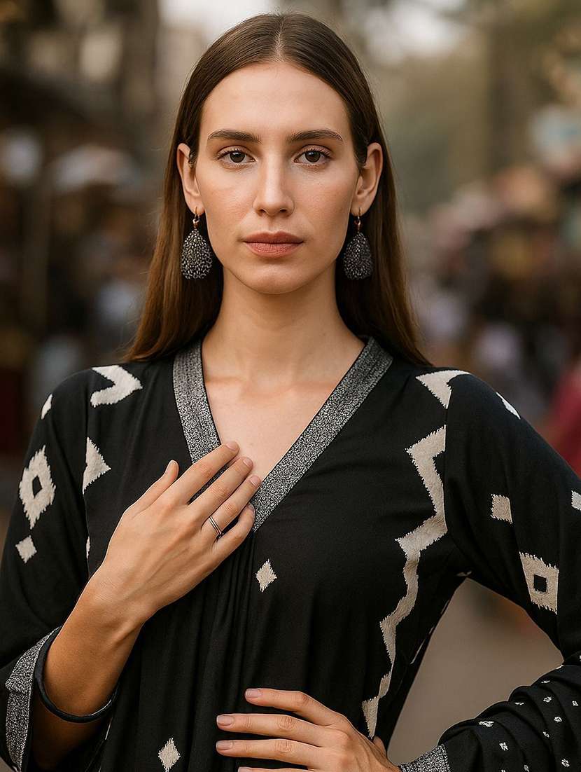 women printed three quarter sleeve kurta pant with dupatta set - 22393680 -  Standard Image - 1