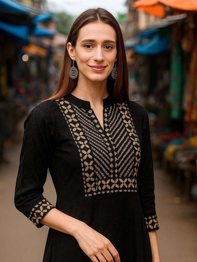 women printed three quarter sleeve kurta salwar set - 22393696 -  Standard Image - 1