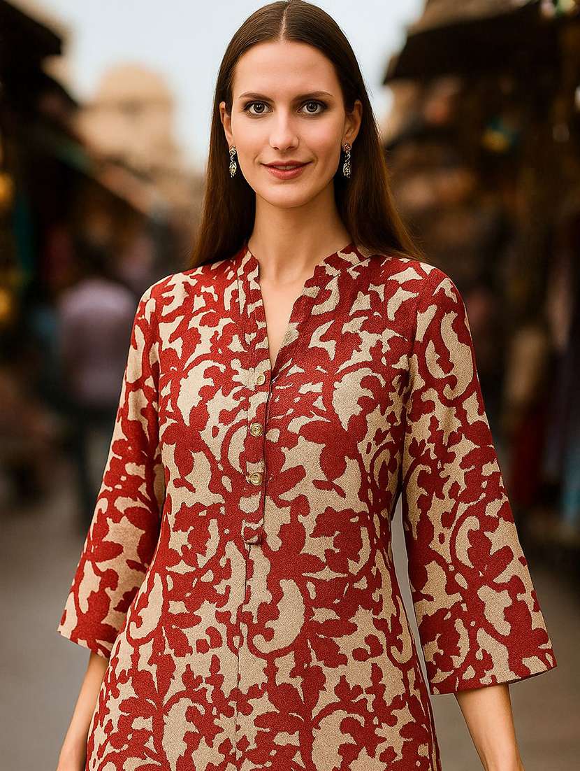 women printed three quarter sleeve ethnic co-ord set - 22393697 -  Standard Image - 1