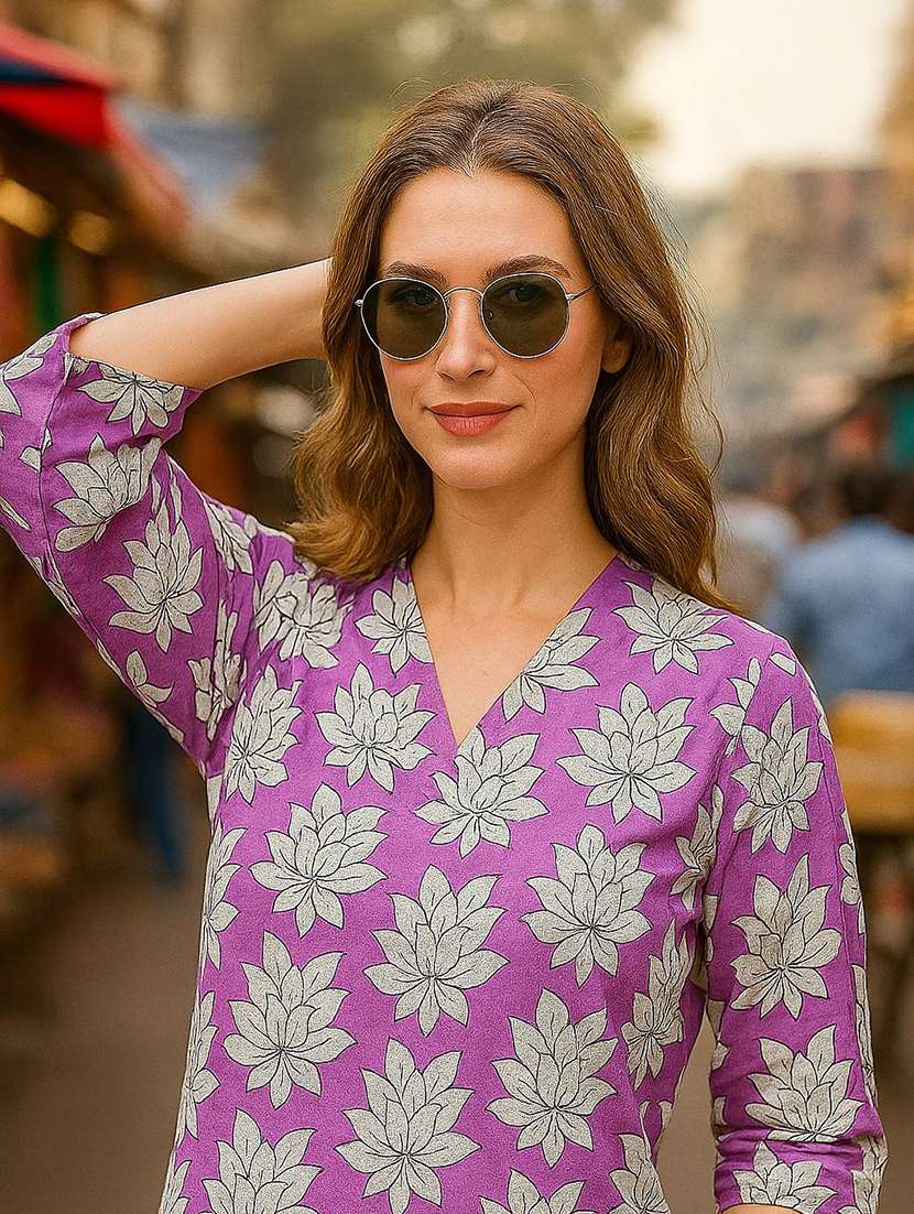 women printed three quarter sleeve ethnic co-ord set - 22393708 -  Standard Image - 1