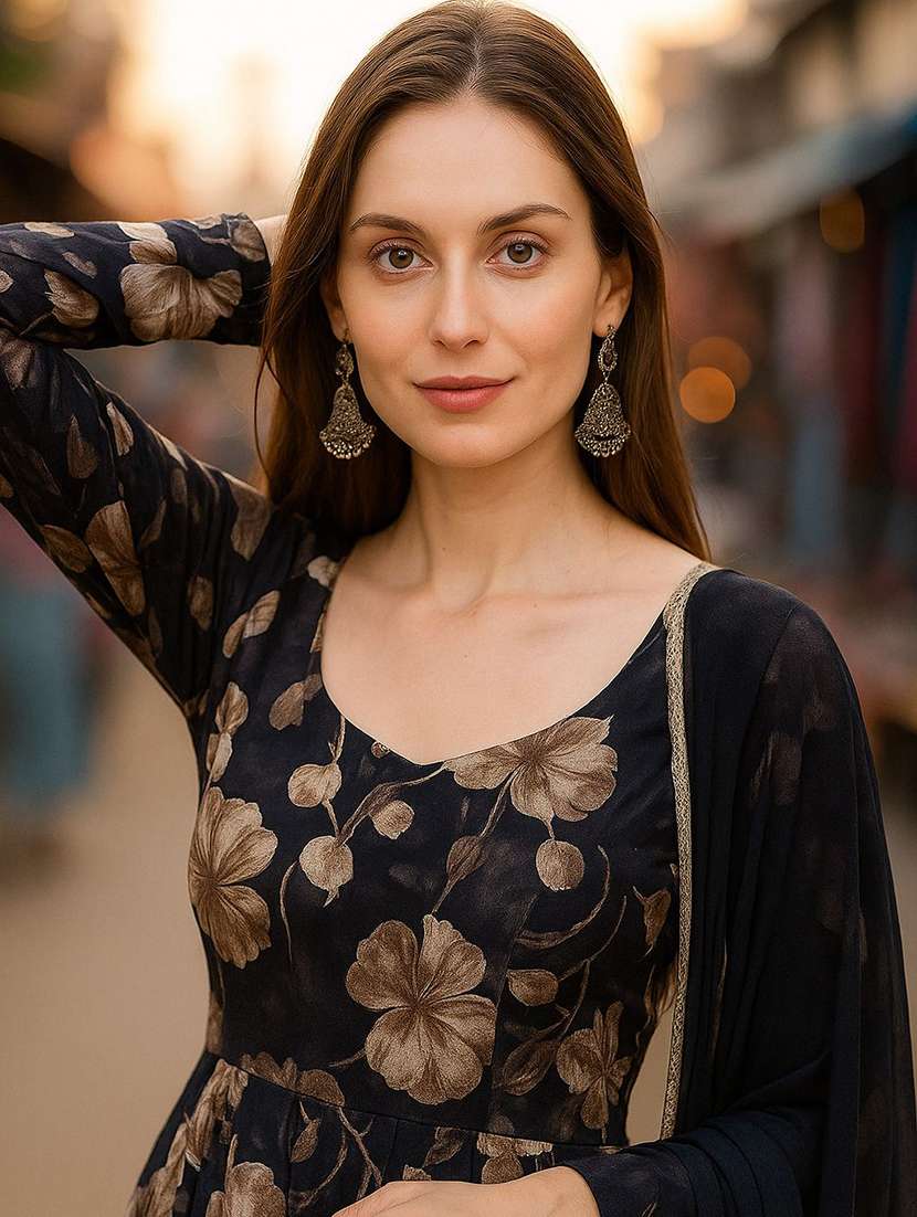 women printed three quarter sleeve kurta pant with dupatta set - 22393711 -  Standard Image - 1