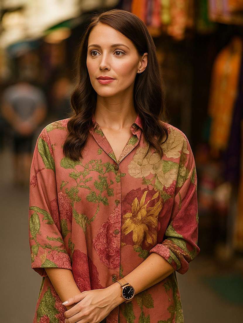 women printed three quarter sleeve ethnic co-ord set - 22393713 -  Standard Image - 1