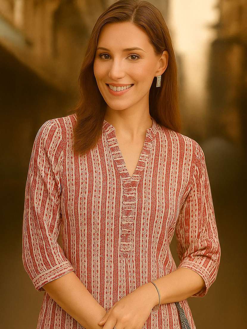 women printed three quarter sleeve kurta pant set - 22393717 -  Standard Image - 1