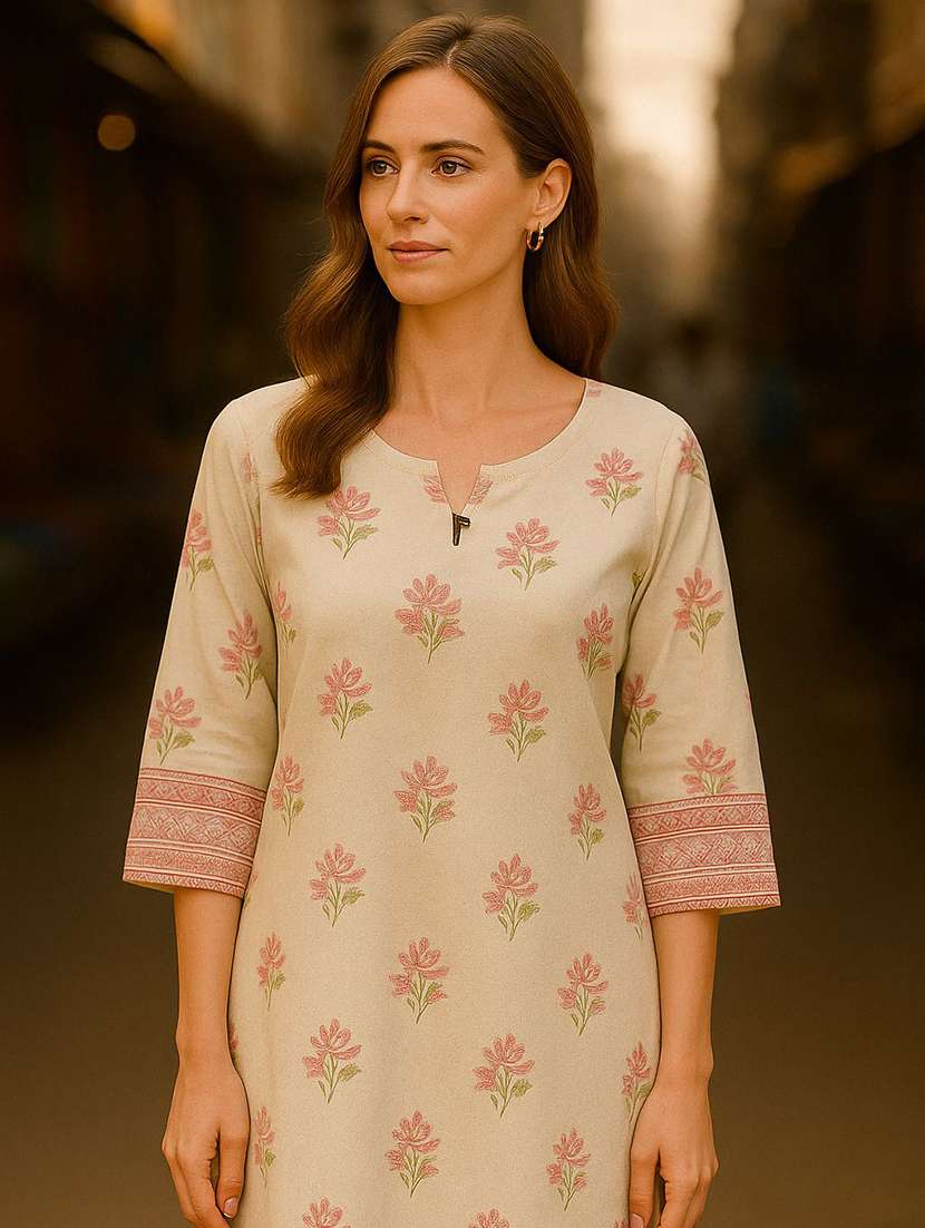 women printed three quarter sleeve kurta salwar set - 22393719 -  Standard Image - 1