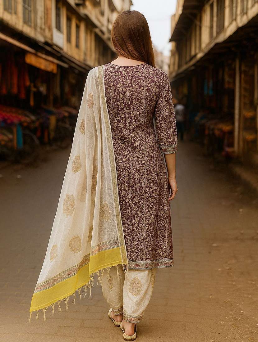 women printed three quarter sleeve kurta salwar with dupatta set - 22393729 -  Standard Image - 4