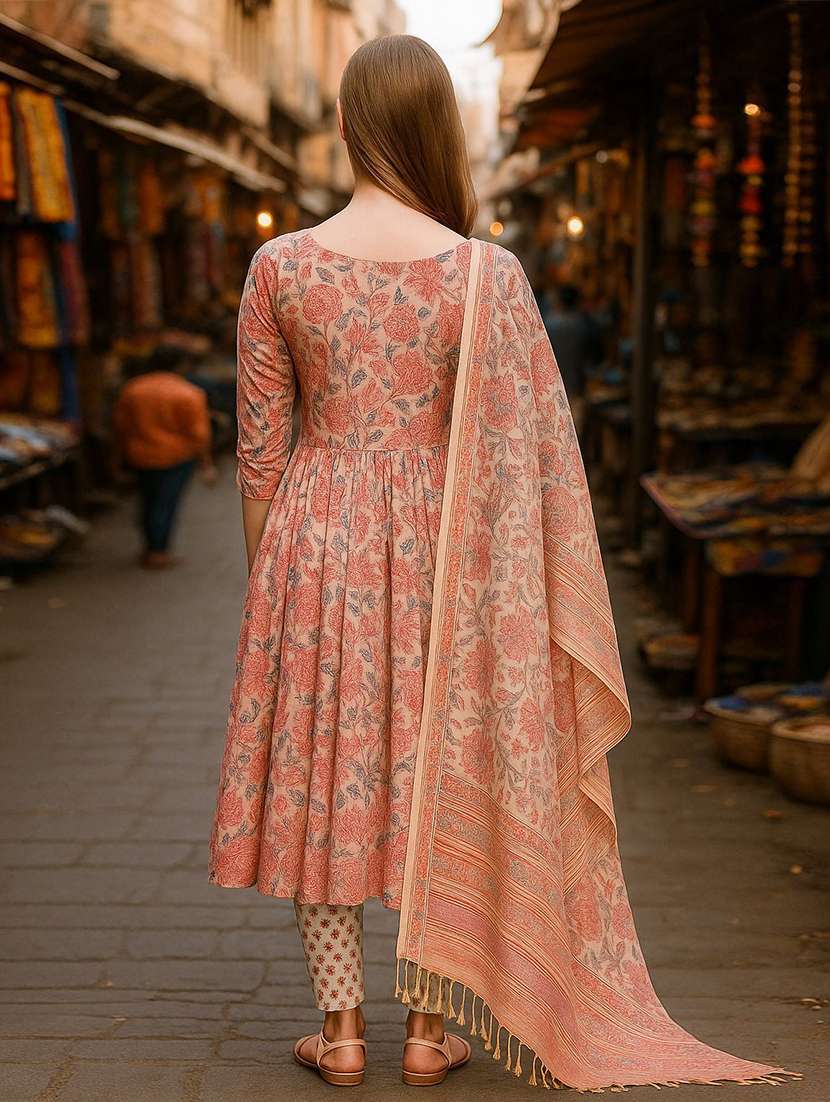 women floral three quarter sleeve kurta pant with dupatta set - 22393747 -  Standard Image - 4