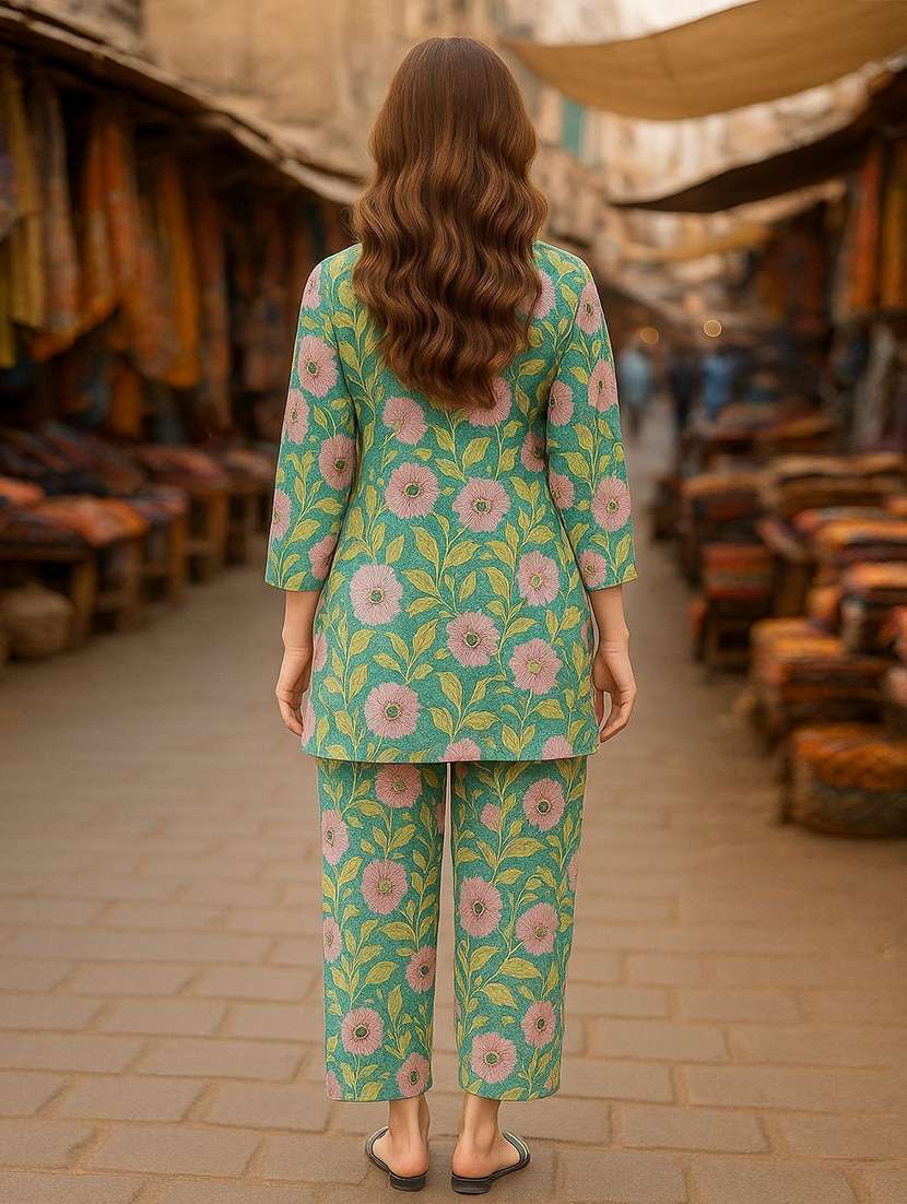 women printed three quarter sleeve ethnic co-ord set - 22393749 -  Standard Image - 4