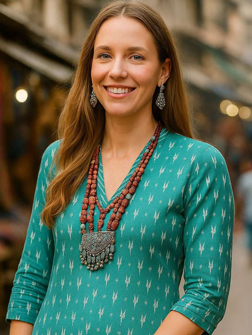 women printed three quarter sleeve kurta salwar set - 22393750 -  Standard Image - 4