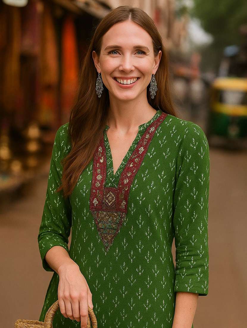 women printed three quarter sleeve kurta salwar set - 22393755 -  Standard Image - 1