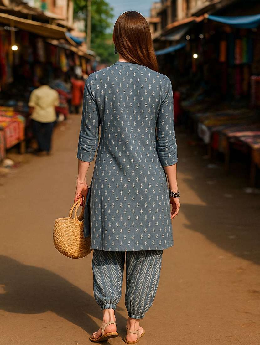 women printed three quarter sleeve kurta salwar set - 22393756 -  Standard Image - 4