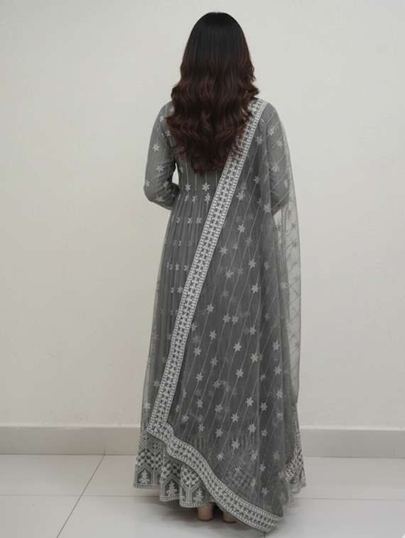 women solid with work semi-stitched gown with dupatta - 22393828 -  Standard Image - 4