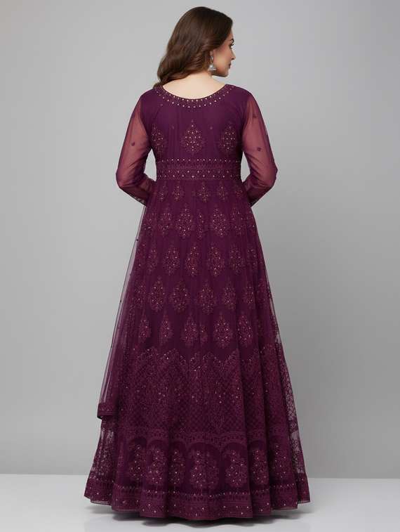 women solid with work semi-stitched gown with dupatta - 22393834 -  Standard Image - 4