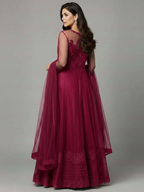 women solid with work semi-stitched gown with dupatta - 22393853 -  Standard Image - 4