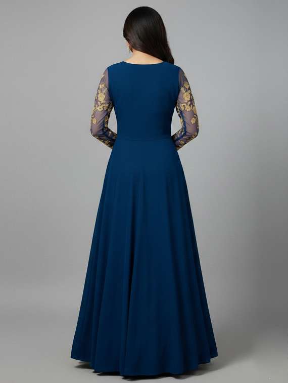 women solid with work semi-stitched gown  - 22393862 -  Standard Image - 4