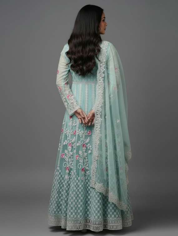 women solid with work semi-stitched gown with dupatta - 22393866 -  Standard Image - 4