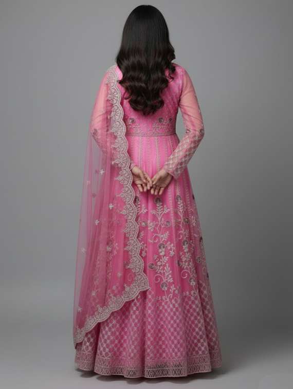 women solid with work semi-stitched gown with dupatta - 22393867 -  Standard Image - 4