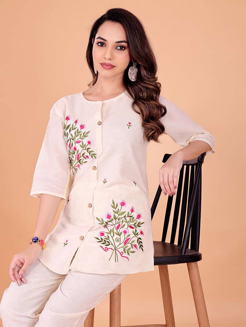women embroidered top and trouser co-ord set - 22393888 -  Standard Image - 1