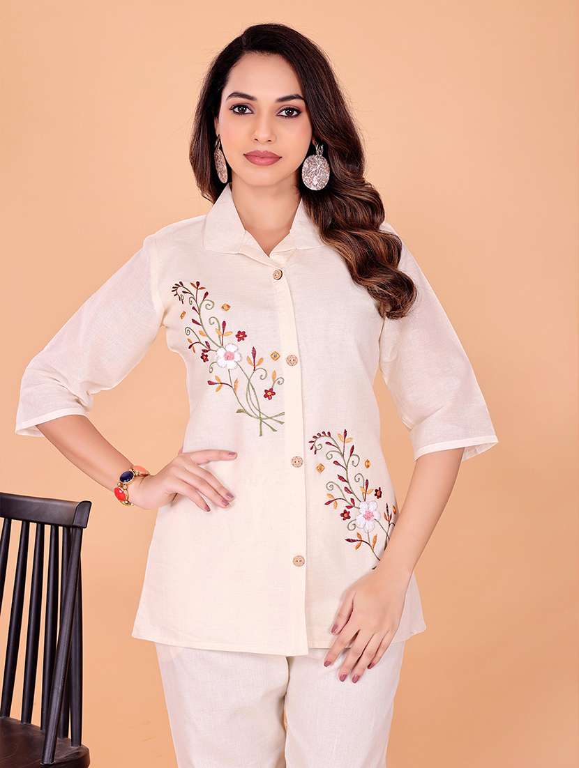 women embroidered top and trouser co-ord set - 22393889 -  Standard Image - 1
