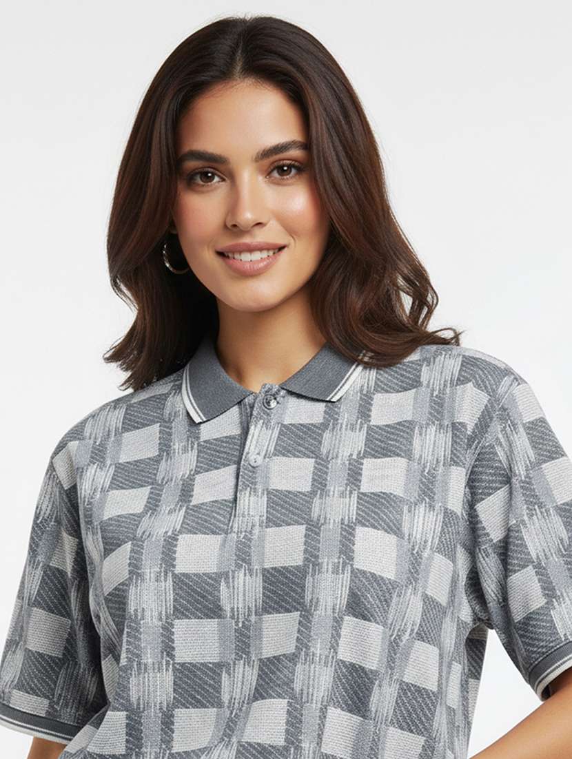 women printed short sleeve oversized polo t-shirt - 22393924 -  Standard Image - 1