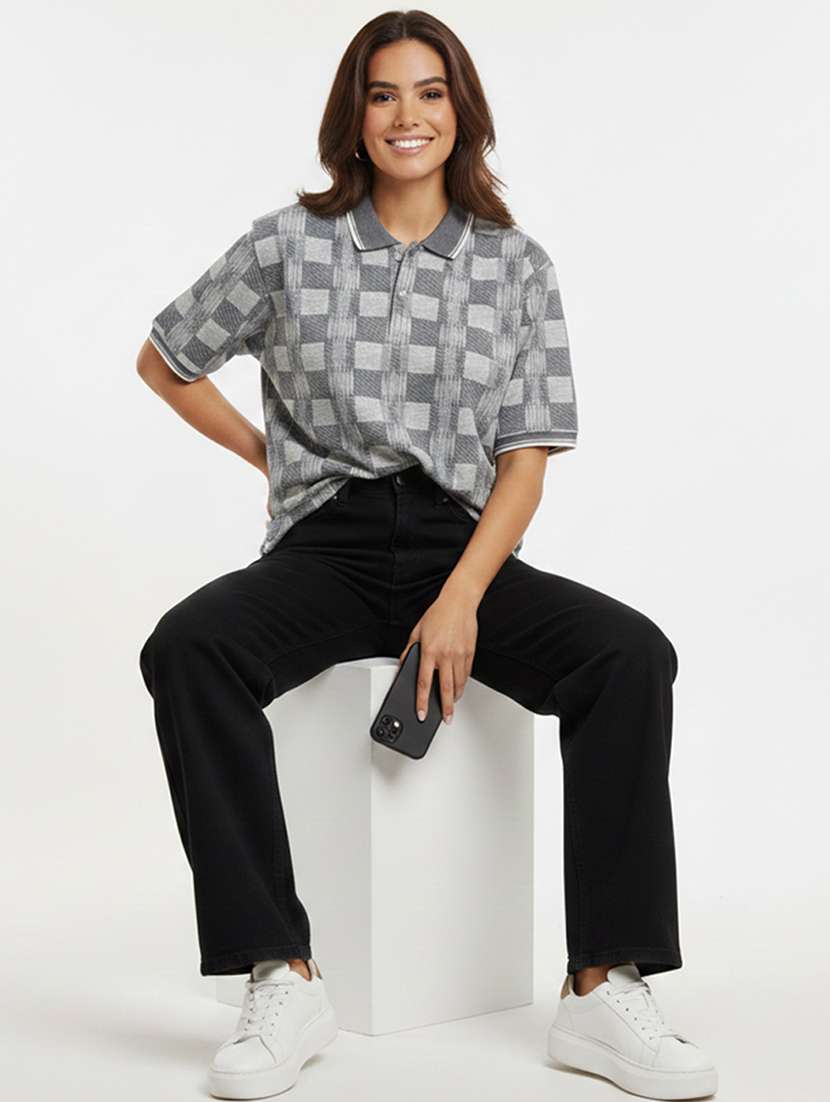 women printed short sleeve oversized polo t-shirt - 22393924 -  Standard Image - 4