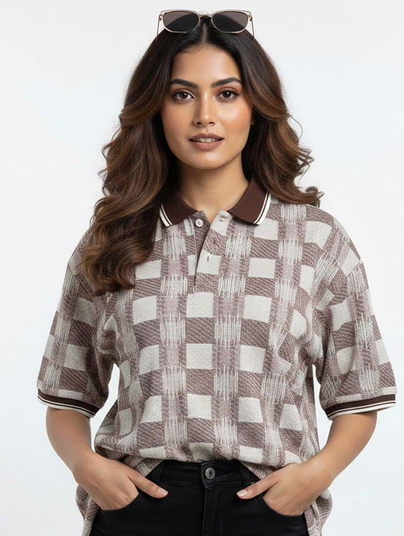 women printed short sleeve oversized polo t-shirt