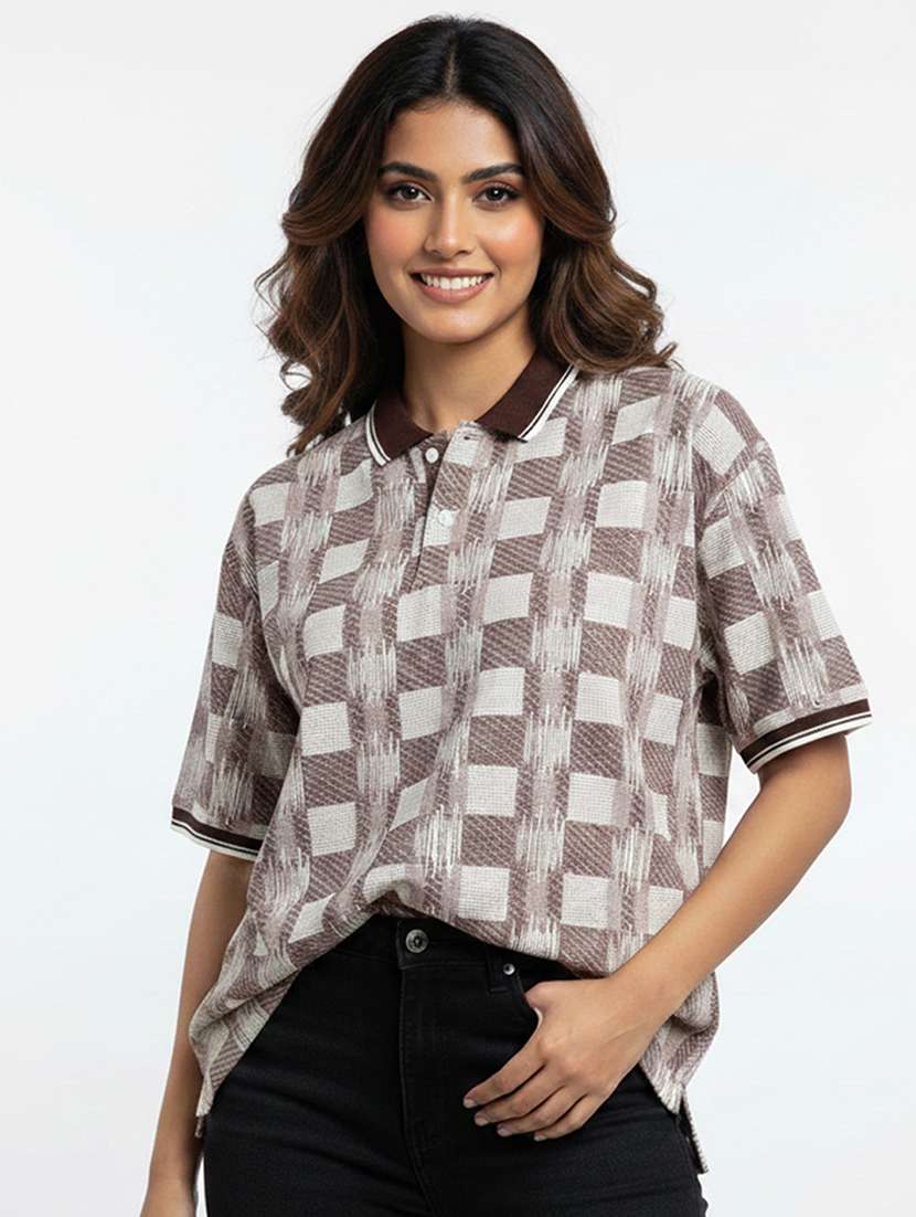 women printed short sleeve oversized polo t-shirt - 22393925 -  Standard Image - 1