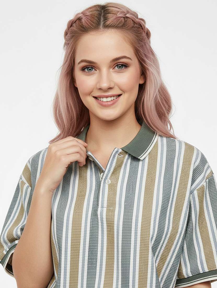 women printed short sleeve oversized polo t-shirt - 22393926 -  Standard Image - 1