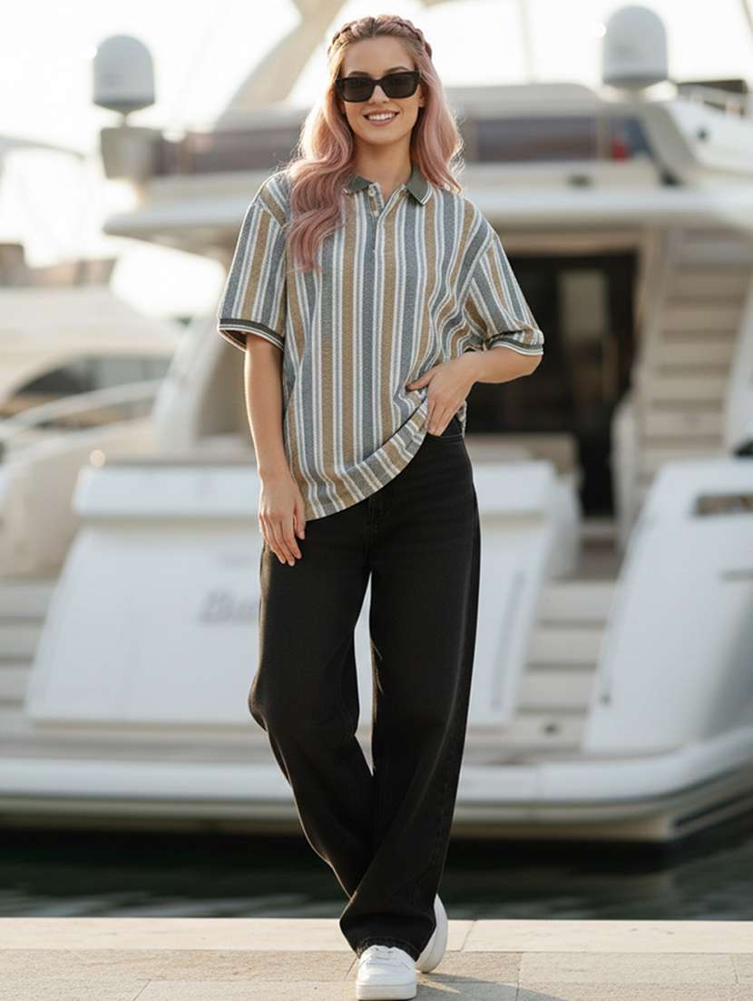 women printed short sleeve oversized polo t-shirt - 22393926 -  Standard Image - 4