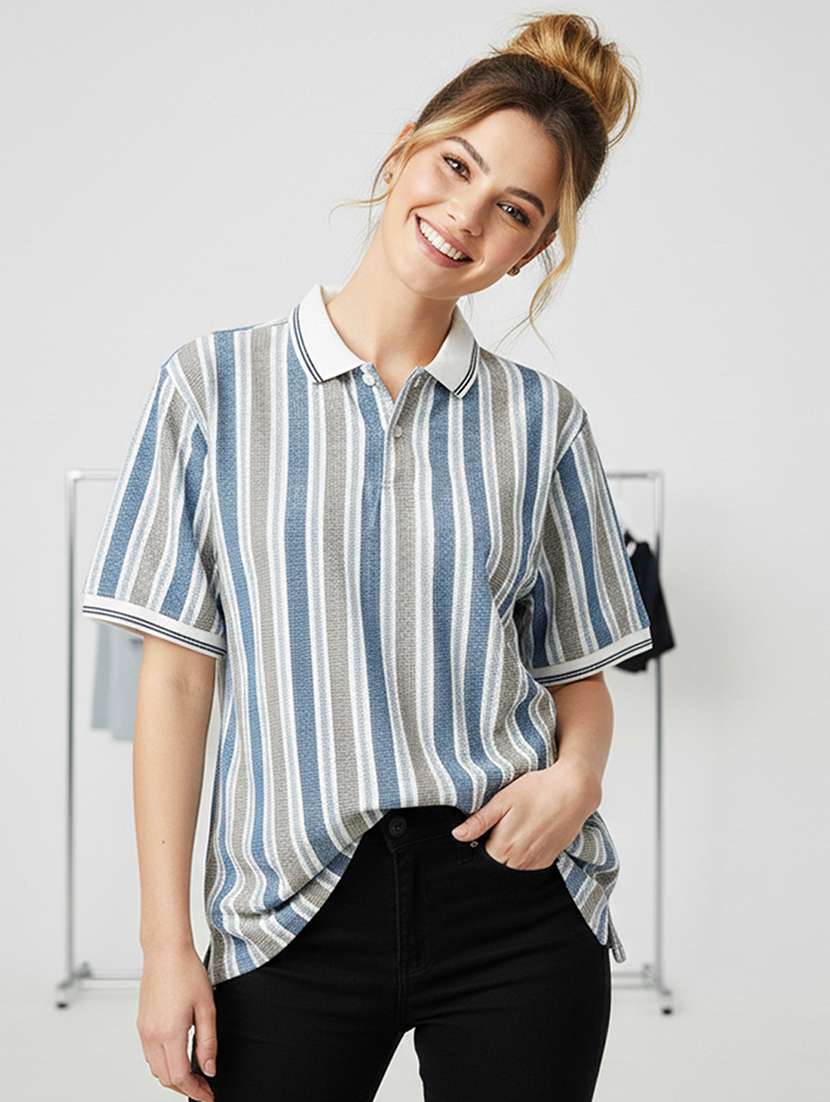 women printed short sleeve oversized polo t-shirt