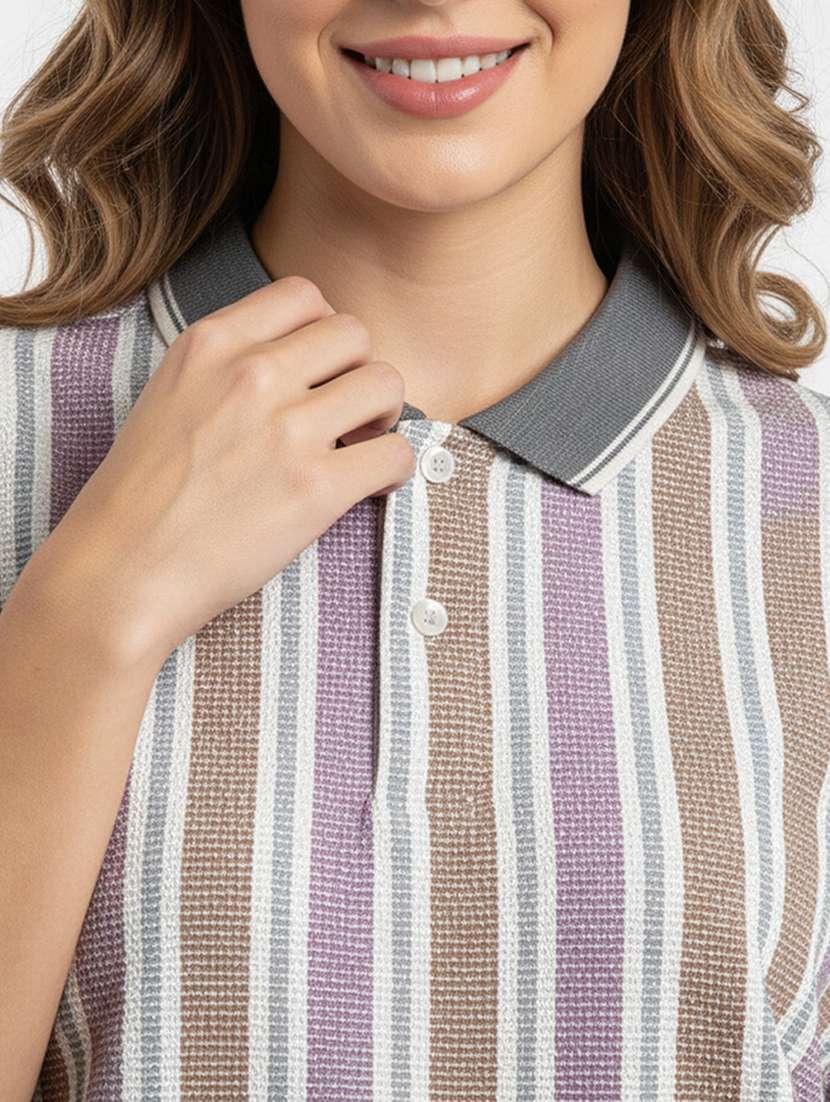 women printed short sleeve oversized polo t-shirt - 22393929 -  Standard Image - 1