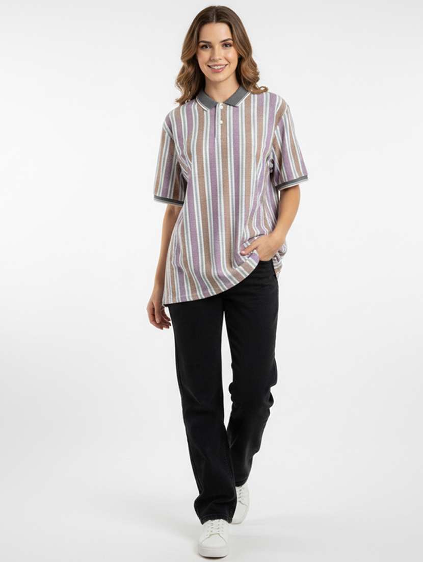 women printed short sleeve oversized polo t-shirt - 22393929 -  Standard Image - 4