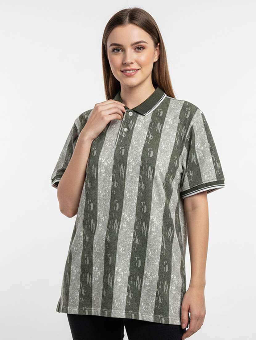 women printed short sleeve oversized polo t-shirt